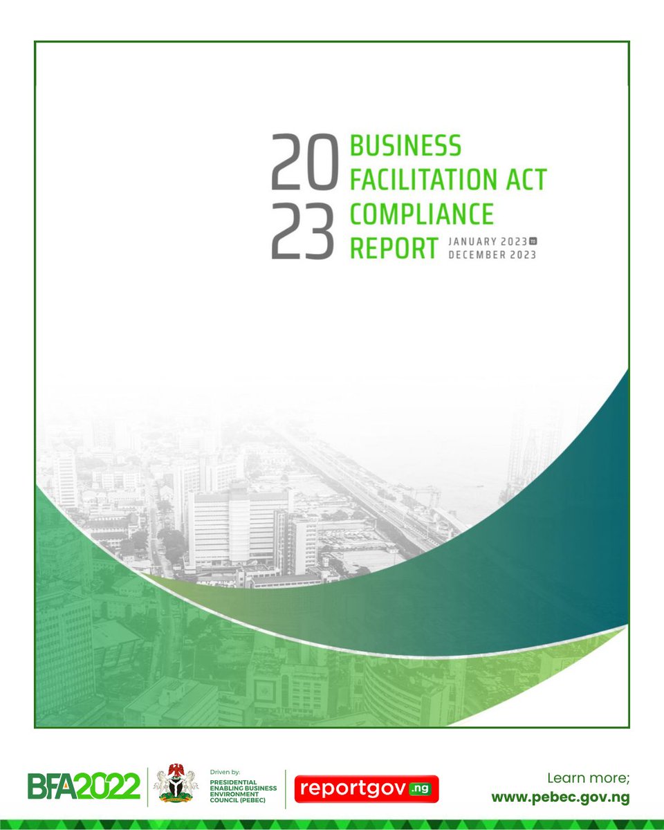 Today, the PEBEC released the 2023 Full-Year Business Facilitation Act (BFA) Compliance Report. The report analyzes the efficiency and transparency of priority MDAs in service delivery to businesses and citizens.

#PEBECWorks #BFAComplianceReport #EaseOfDoingBusiness