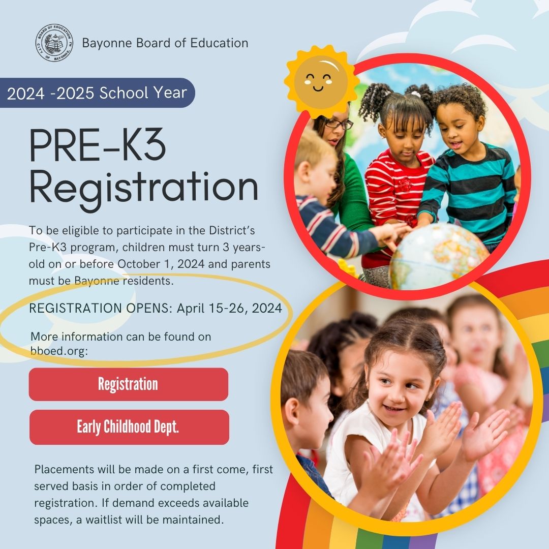 Reminder! This is the last week for Pre-K3 registration. PRE-K3 Registration is April 15-26, 2024. Don’t miss out! View bboed.org, early childhood page, for more information on Registration and our Pre-K3 partnerships. bboed.org/Page/2140