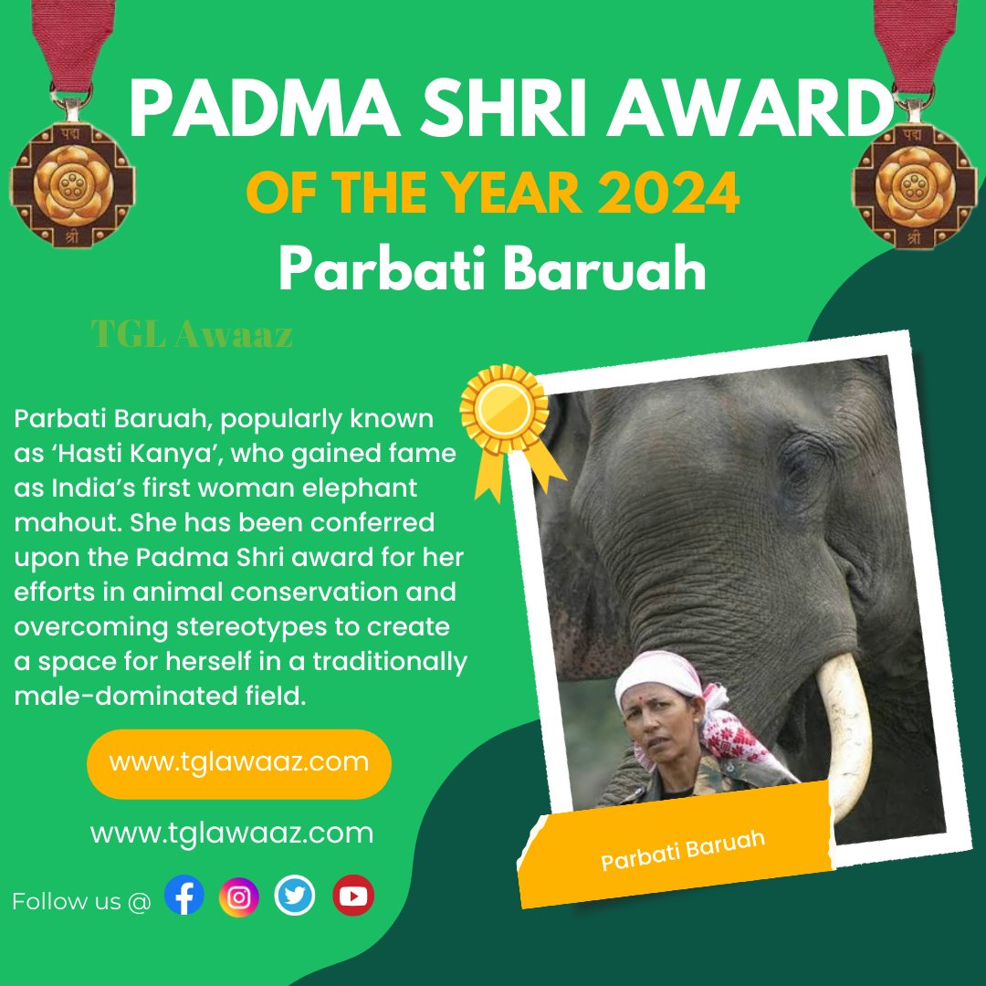 Parbati Baruah received Padma Shri for her efforts in the field of animals conservation l in 2024.

#PadmaShri 
#padmashriaward2024 
#Padmashree 
#PadmaShriAward 
#parbatibarua 
#tglawaaz 
#attsa_official