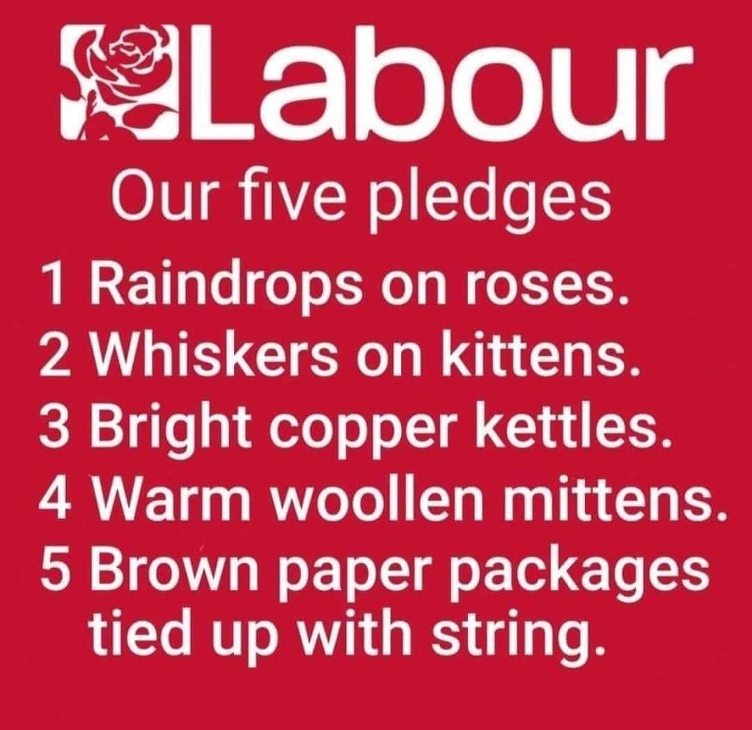 Could this be what Labour have as their 'Five Pledges To Break' next week.... A smile on Monday 😇