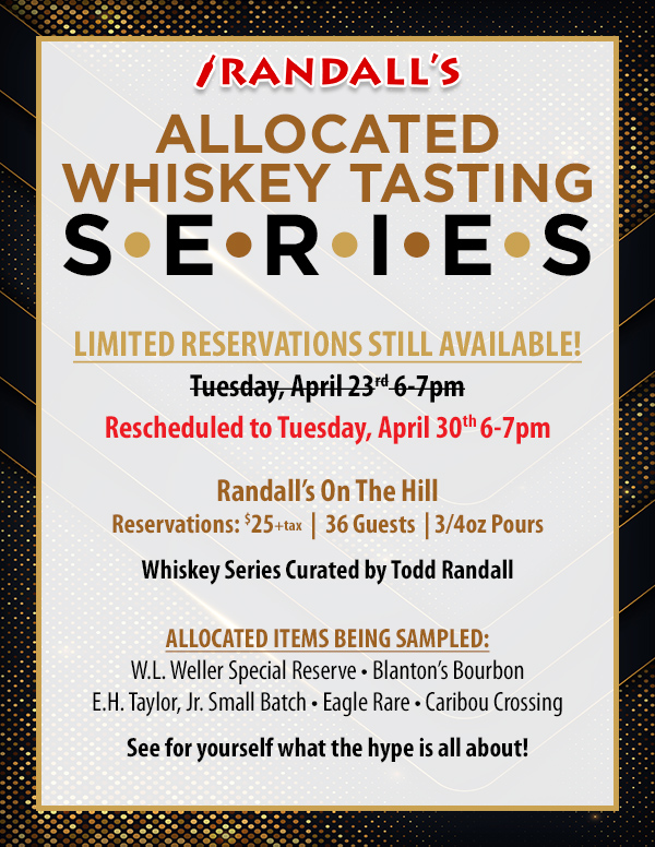 The Allocated Whiskey Tasting class for 4/23 has been rescheduled to 4/30. We have a few reservations still available. 🥃 bit.ly/4aMe2xi