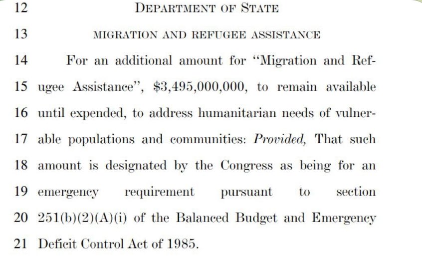 ⁉️NOT the type of border crisis funding We The People were looking for… Congress just used the Ukraine and Israel bills to allocate another $4 billion for “migration and refugee assistance”, which is used by NGOs for the border invasion and migrant freebies.