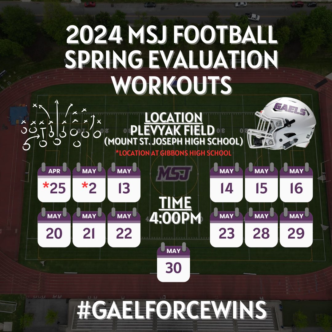 Spring Ball is here!!! Inviting all college coaches/personnel out to evaluate the next up young men at MSJ starting on Thursday, April 25.

#GaelForceWins