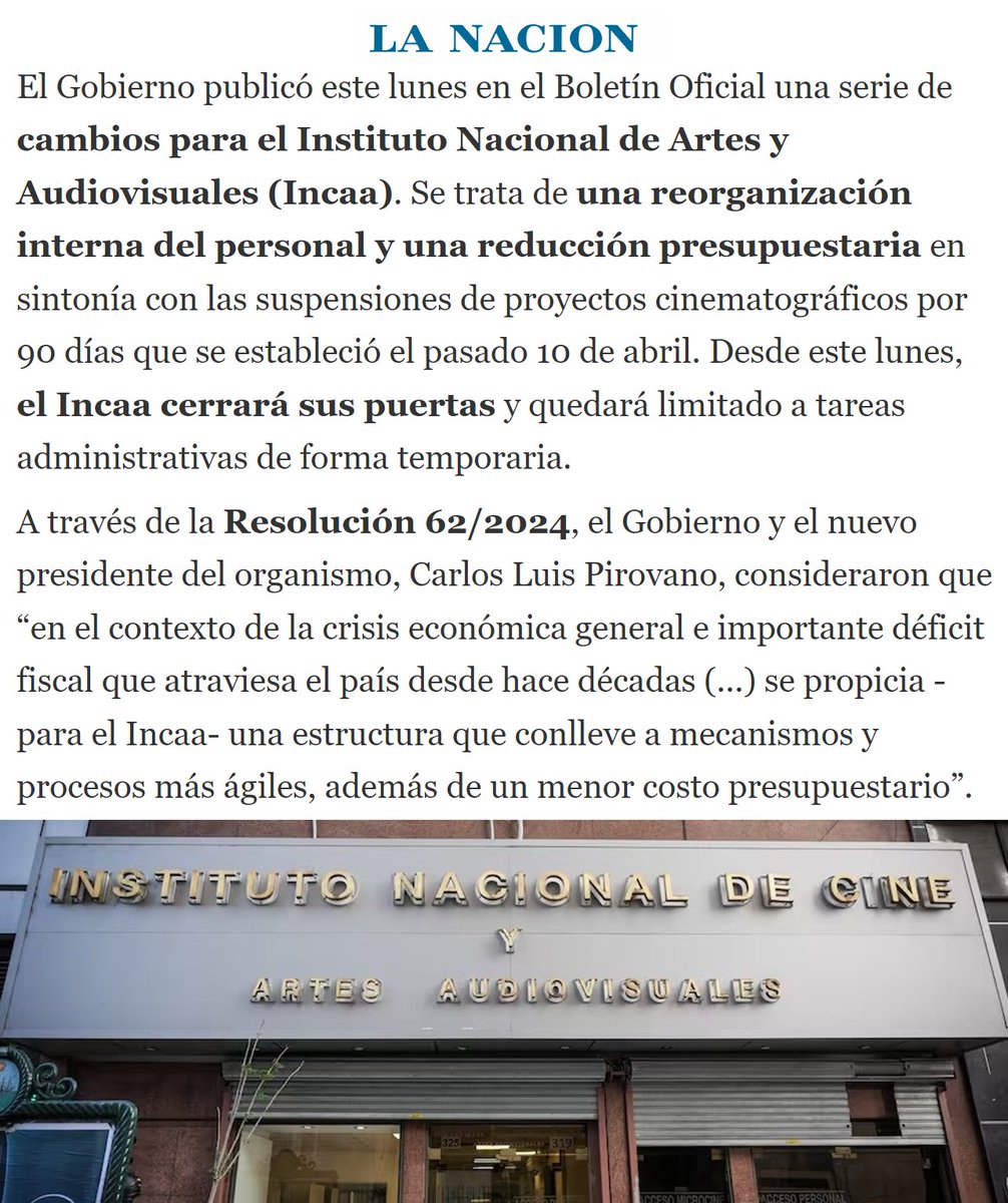 'INCAA':
Por la resolución publicada en el Boletín Oficial