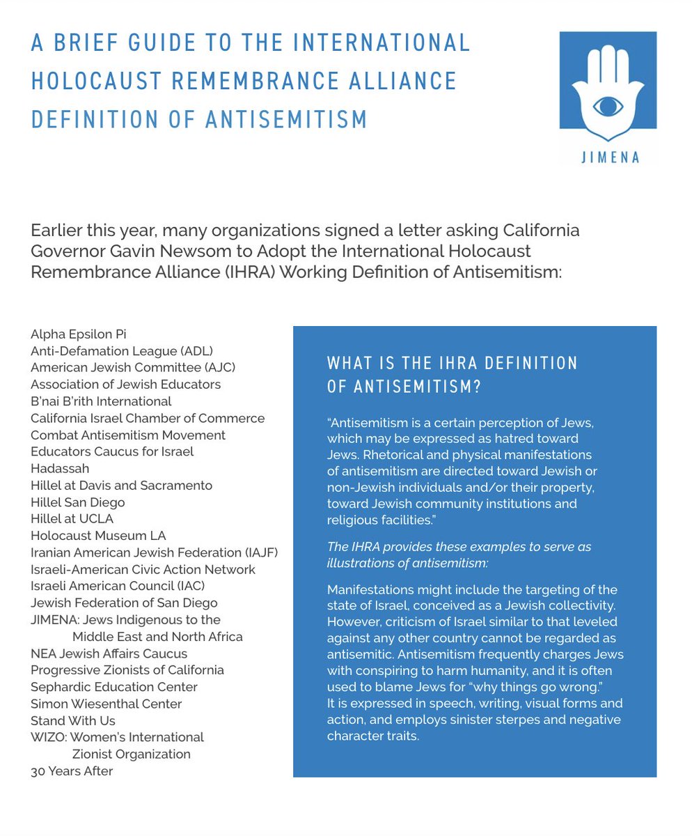 While we appreciate @CAgovernor's report on his efforts to address antisemitism, this Passover, we at JIMENA understand that to address antisemitism, it must first be defined. Our government leaders must use every tool at their disposal to combat bigotry and hate. This is why…