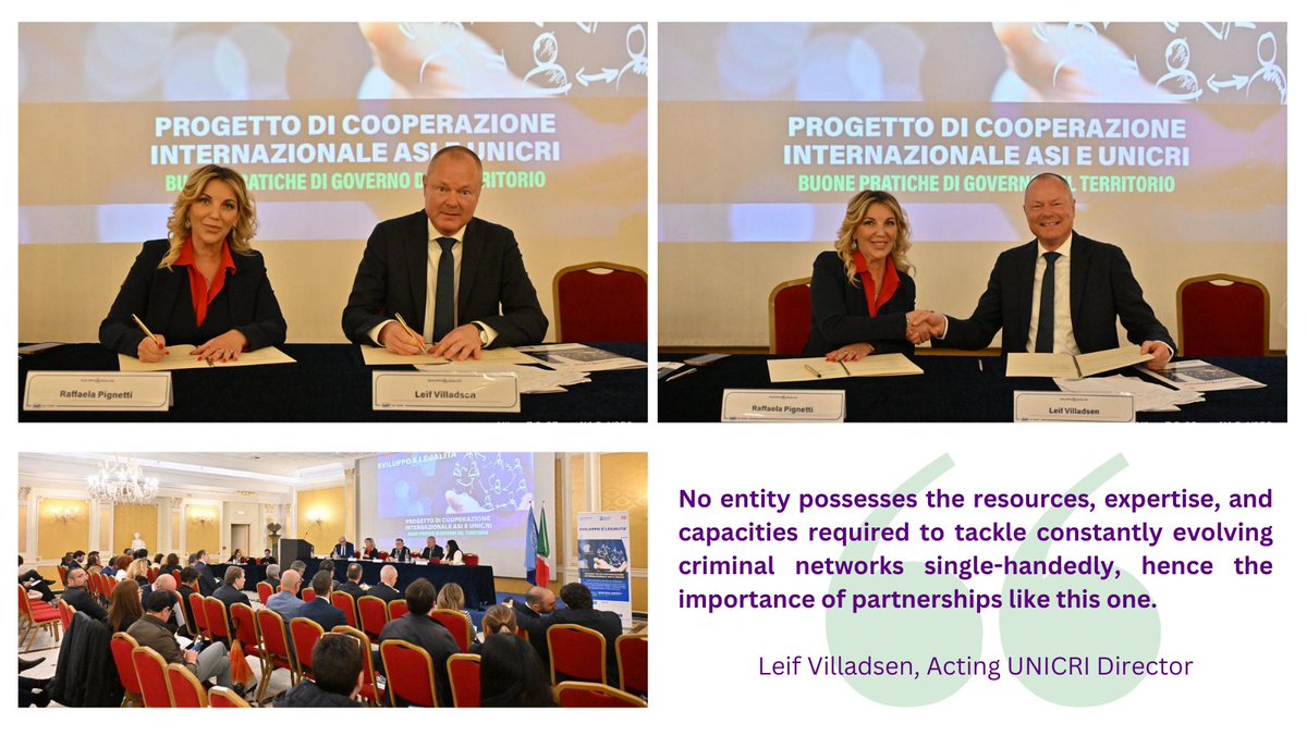 #UNICRI is delighted to sign an agreement with the @AsiCaserta Foundation✍️. 🤝This represents a dynamic partnership with civil society to establish effective models for improving crime #prevention and #resilience to organized #crime. ➡️ bit.ly/3QcPy8q #SDG16⚖️
