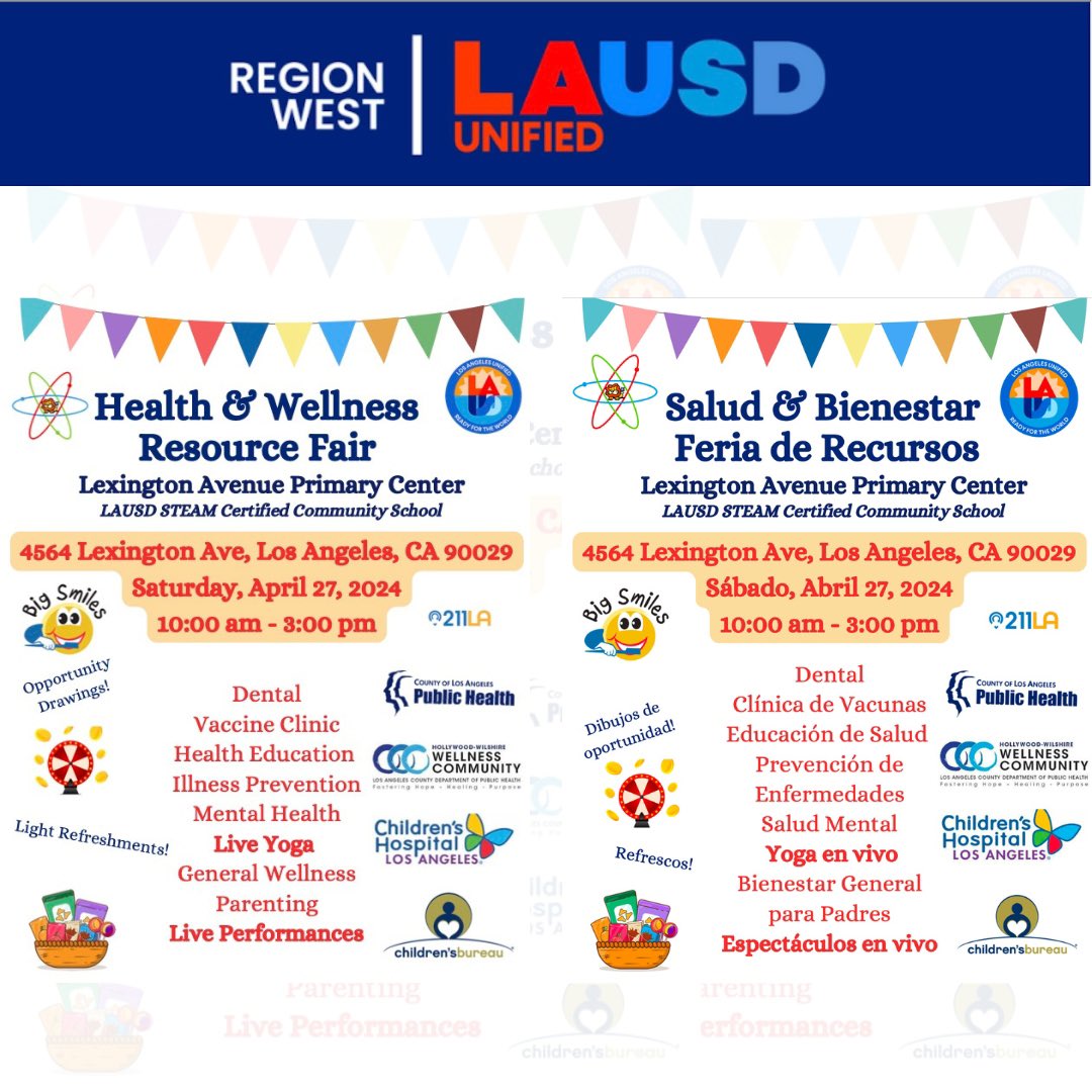 Lexington Avenue Primary Center Health & Wellness Resource Fair **Saturday, April 27** Drawings, refreshments, live performances, live yoga and more. See flyer for more details!