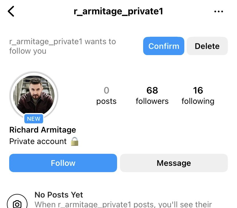 Boy, these #scammers are coming out of the woodwork! #fake #RichardArmitage accounts on Instagram.