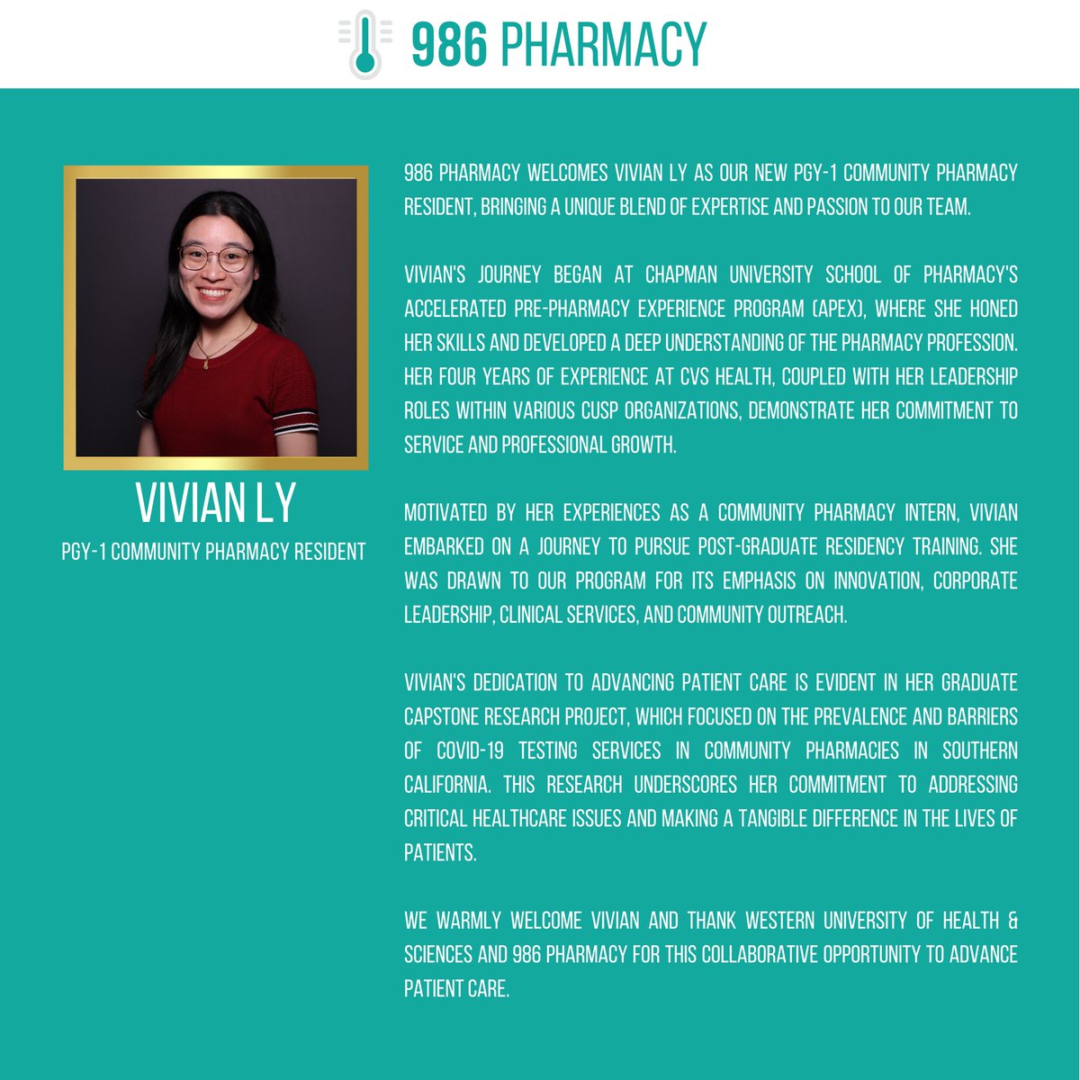 986pharmacy's tweet photo. 🎉 Congratulations to the newest members of our pharmacy team! Welcome to the 986 Pharmacy residency program. Here's to a journey filled with growth, learning, and endless opportunities ahead! 🌟 #NewChapter #PharmacyResidency #986Pharmacy https://t.co/n8mw3X6mtO