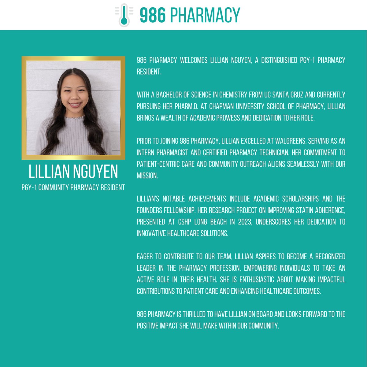 986pharmacy's tweet photo. 🎉 Congratulations to the newest members of our pharmacy team! Welcome to the 986 Pharmacy residency program. Here's to a journey filled with growth, learning, and endless opportunities ahead! 🌟 #NewChapter #PharmacyResidency #986Pharmacy https://t.co/n8mw3X6mtO
