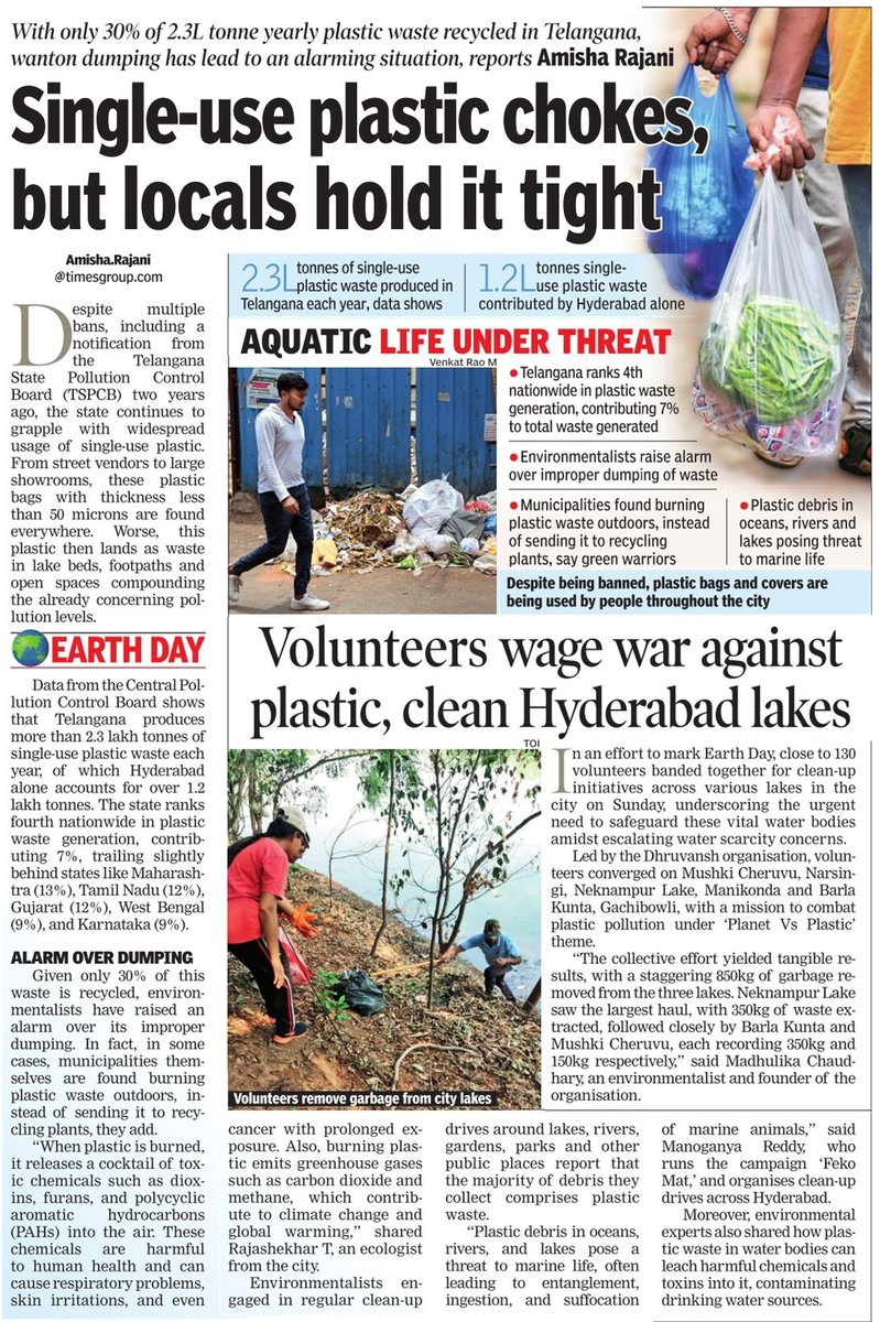 Plastic ban that never worked. Each year, the city generates over 1.2 lakh tonnes of plastic, with only 30% of it undergoing recycling When are the authorities planning to wake up??!! #PlanetVsPlastics #EarthDay #EarthDay2024 #Hyderabad @GHMCOnline @HarithaHaram #Telangana