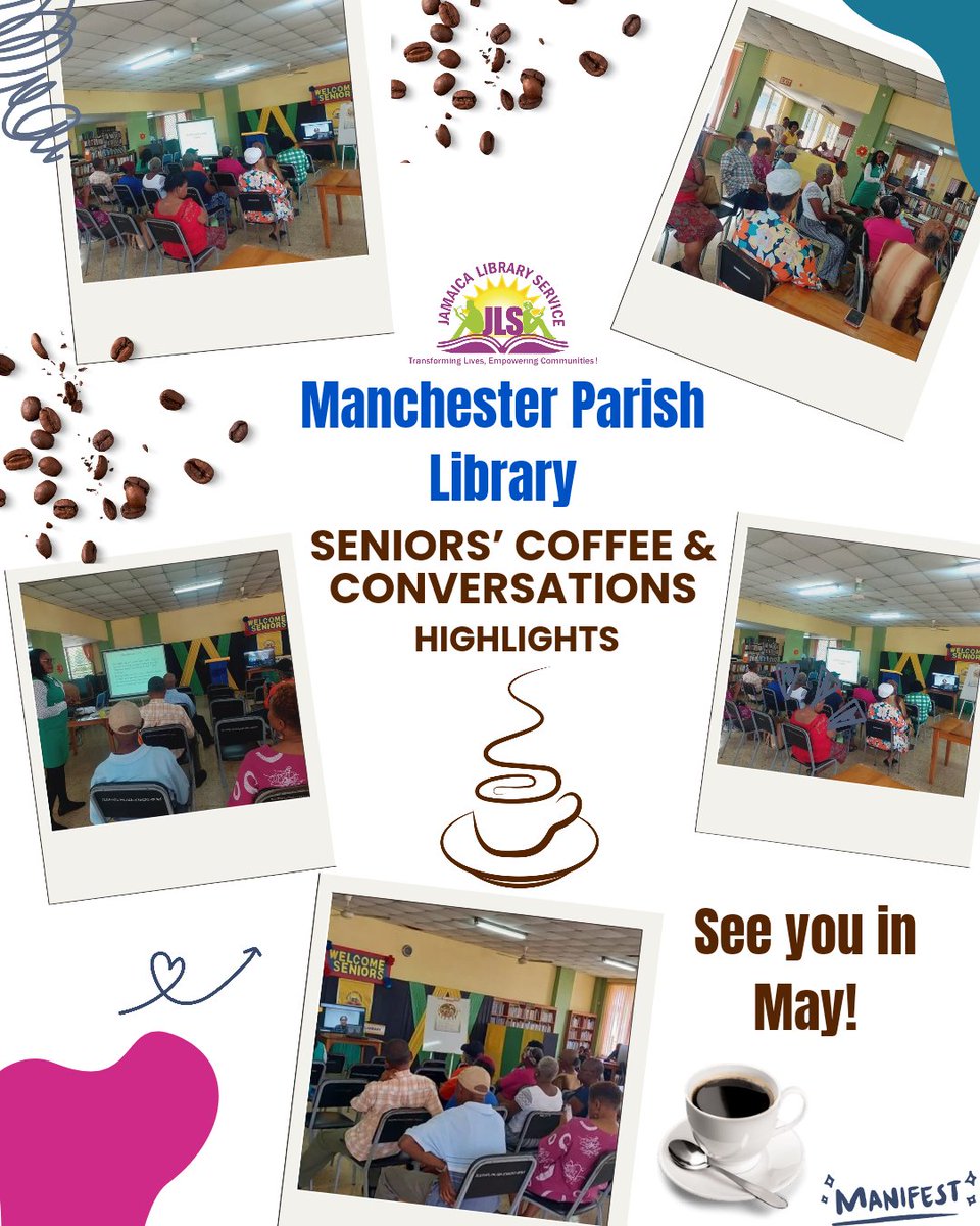A recap of the Seniors' Coffee and Conversation held on Tuesday, April 16th, 2024 at Manchester Parish Library! See the highlights.