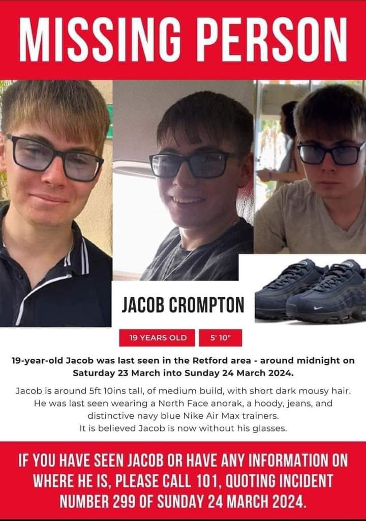 Our friends 19 year old son went missing 4 weeks ago after a night out. His name is Jacob Crompton. This was the remote viewing task I asked for help with. He is still missing and his family and friends are heartbroken.  Many RV results came back with a bridge & a body of water!