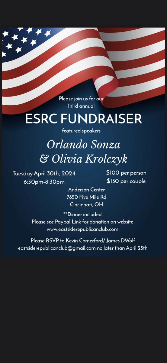 Ohio friends! Please join me at the ESRC Fundraiser on April 30th! Would love to see you all there. paypal.com/donate?campaig…