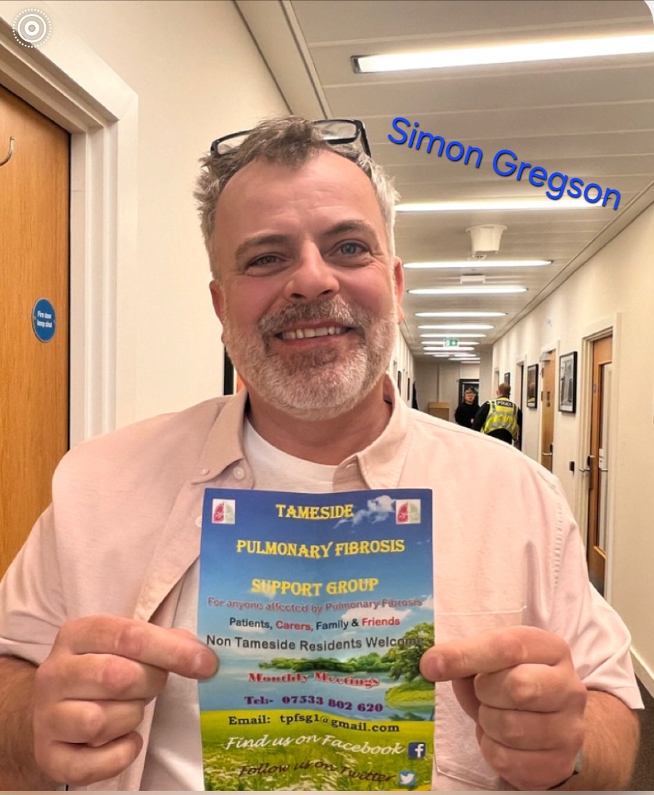 If you like a bit of Corrie then you'll like this pic. The brilliant @simongregson123 with our Group poster. Can't thank you enough sir for joining our Famous Faces Gallery & helping to raise awareness of Pulmonary Fibrosis, an incurable, terminal lung disease. 💜