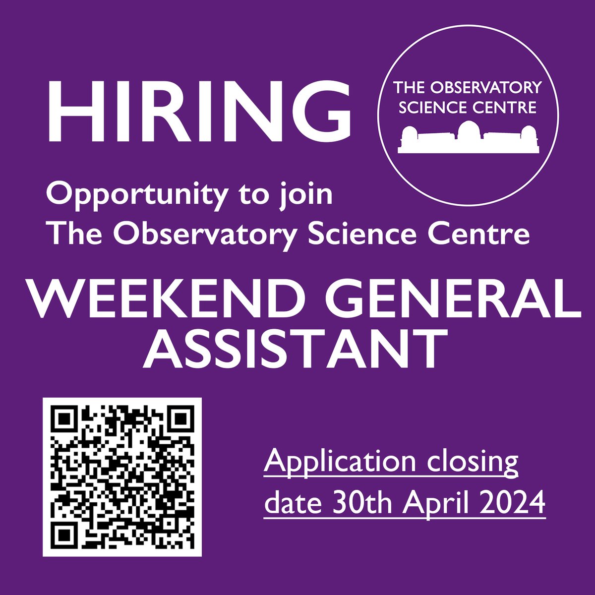 Hello... opportunity to act as an ambassador for The Observatory Science Centre, promoting science and astronomy to our visitors bit.ly/3Uuhkzu #CareerOpportunities #jobsearch #weekendwork #vacancy