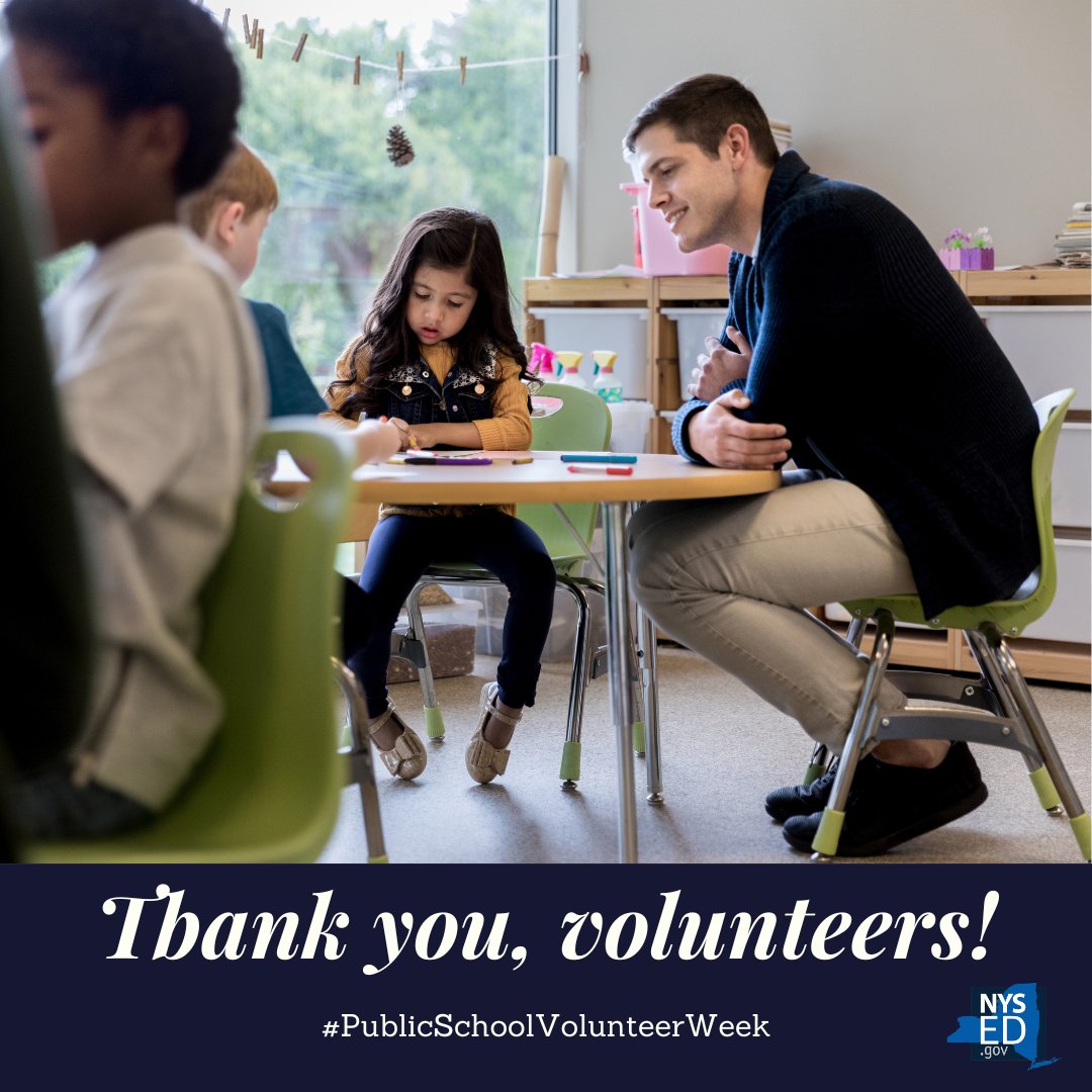 April is #NationalVolunteerMonth, and it’s also #PublicSchoolVolunteerWeek! School volunteers can make a tremendous difference for our students. Thank you to all New York State school volunteers for everything you do!