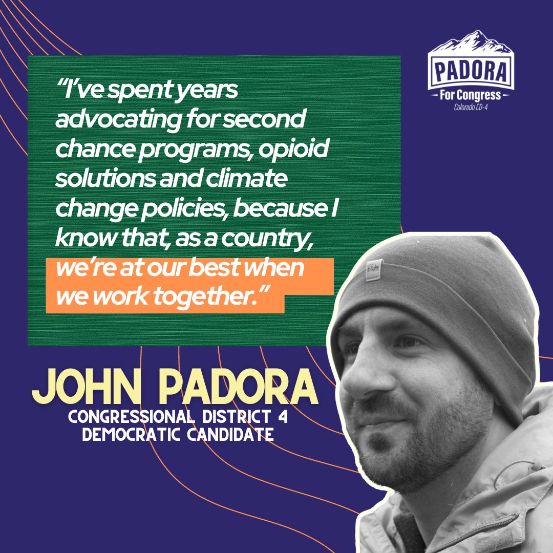 PadoraforCO's tweet photo. John Padora is not committed to party interests. He’s committed to serving the people of Colorado 4. Vote Padora 4 Congress on June 25! https://t.co/fHzAYoaPNu
#Colorado4 #Elections #Padora4Congress https://t.co/Iw0i17u7e6