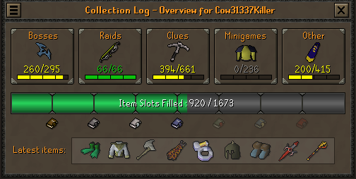 JagexHusky's tweet image. Day 1 Game Jam progress

Gonna post daily updates so I can continue to get feedback on what I'm working on! 

First 3 images are mine, 4th image is what I'm working towards. This would be an optional collection log summary you can choose to open, it won't affect the current flow