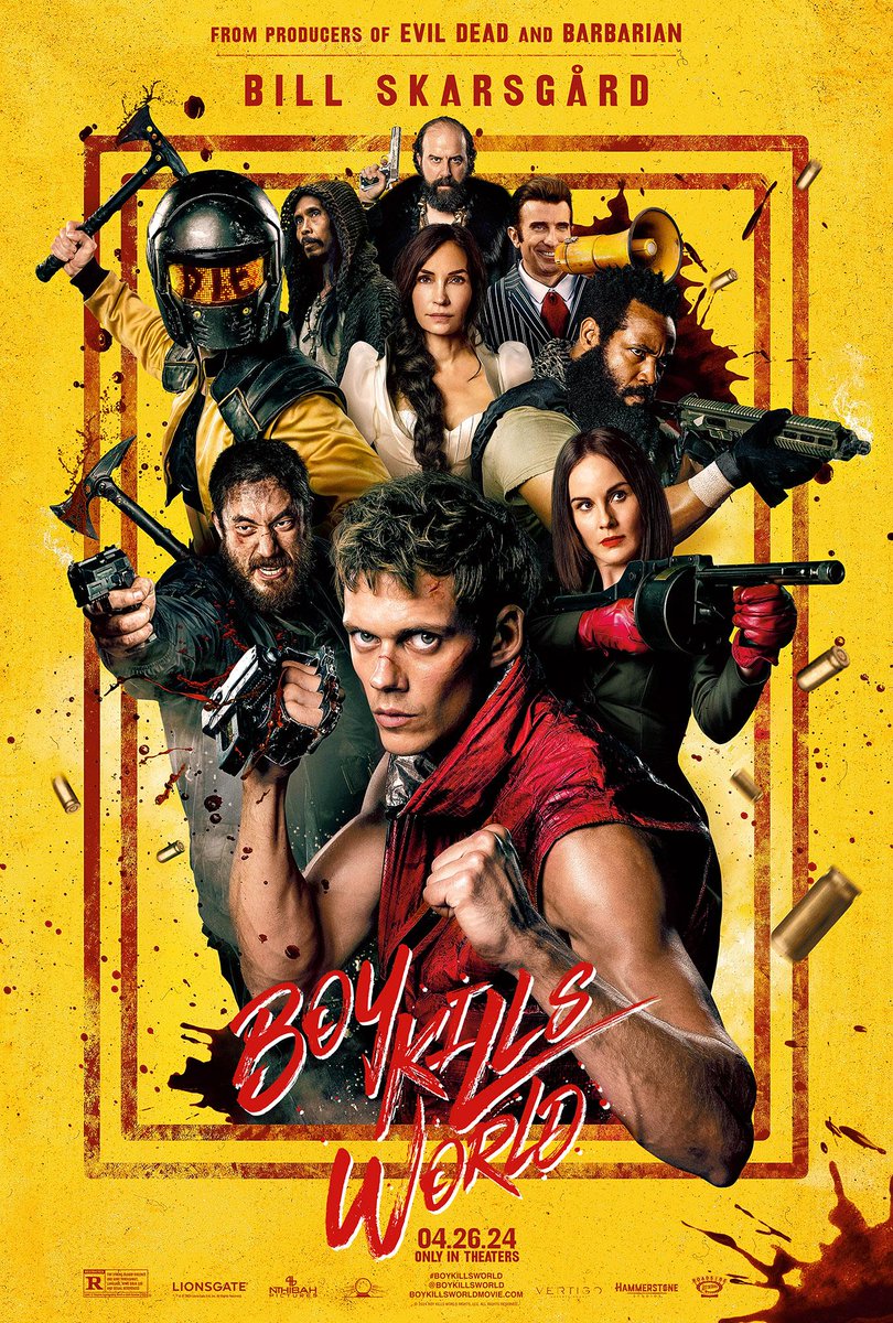 #BoyKillsWorld is an absolute blast! Deliriously entertaining thanks to insane fight sequences, absurd humour and a physically emotive performance from Bill Skarsgård combined with H. Jon Benjamin's voice work. The world needs more Jessica Rothe and unhinged Michelle Dockery 🙌