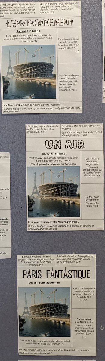 CM2Verne (@cm1verne) on Twitter photo Lors de la #SPME2024, <a href="/Ngoinard/">Nicolas Goinard</a> avait décortiqué avec ns des Unes de journaux. En suivant ses conseils, ns en avons créé quelques-unes en ns donnant comme contrainte de respecter une ligne éditoriale bien déterminée (ms traitant une mm info principale !). Les trouverez-vs ? 😃 Lors de la #SPME2024, <a href="/Ngoinard/">Nicolas Goinard</a> avait décortiqué avec ns des Unes de journaux. En suivant ses conseils, ns en avons créé quelques-unes en ns donnant comme contrainte de respecter une ligne éditoriale bien déterminée (ms traitant une mm info principale !). Les trouverez-vs ? 😃