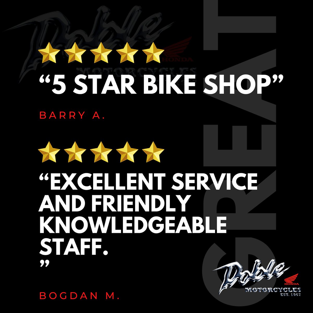 We're always delighted to hear when we've done a great job and will always listen when we hear ways we can improve. Review us at tinyurl.com/ReviewDobles #WeAreBikers