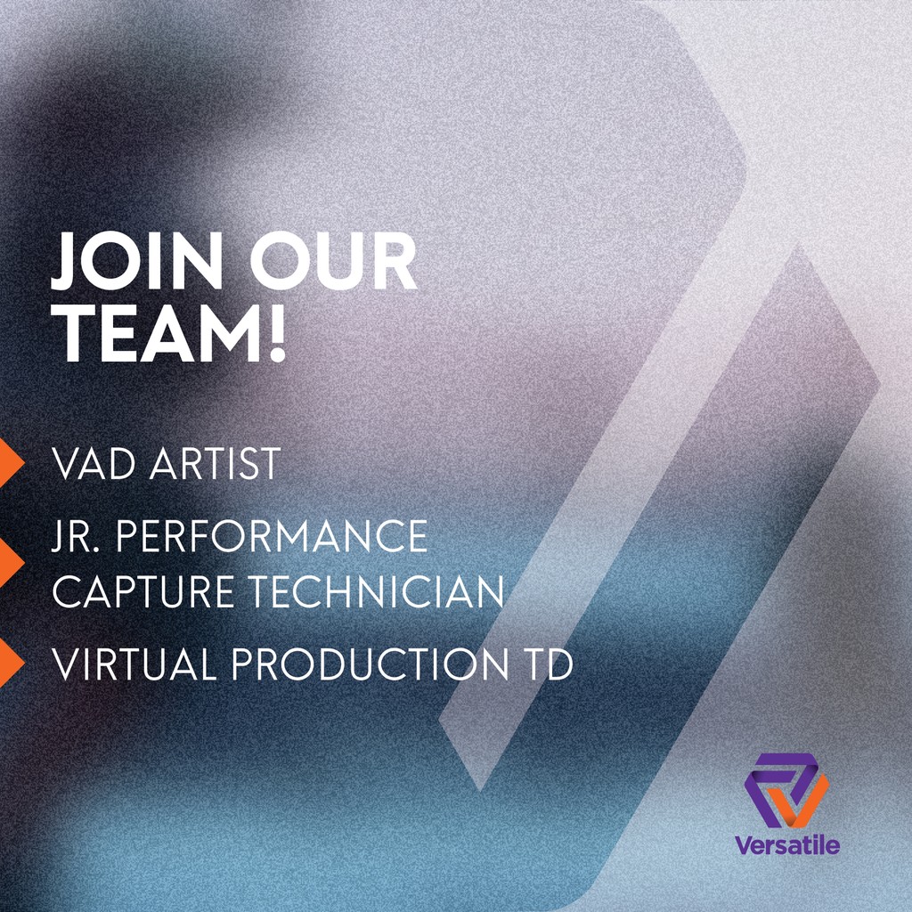 📢 WE ARE #HIRING 📢
💫 VAD Artist
💫 Jr. Performance Capture Technician
💫 Virtual Production TD

🔗 versatilemedia.easyapply.co
⁠
#teamversatile #filmversatile #vfxjobs #virtualproduction #jobsinfilm #jobsinvancouver #jobsinbc #VADartist #performancecapture #virtualproduction