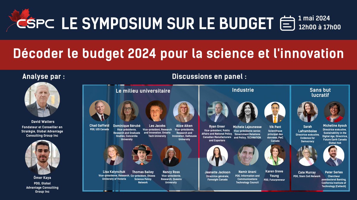 N'oubliez pas de vous inscrire au Symposium sur le Budget du CSPC le 1 mai 2024 avec David Watters et Omer Kaya, et une discussion par des leaders représentant les secteurs académique, commercial et à but non lucratif :

sciencepolicy.ca/fr/event/cspc-…

#Budget2024 #CdnSci