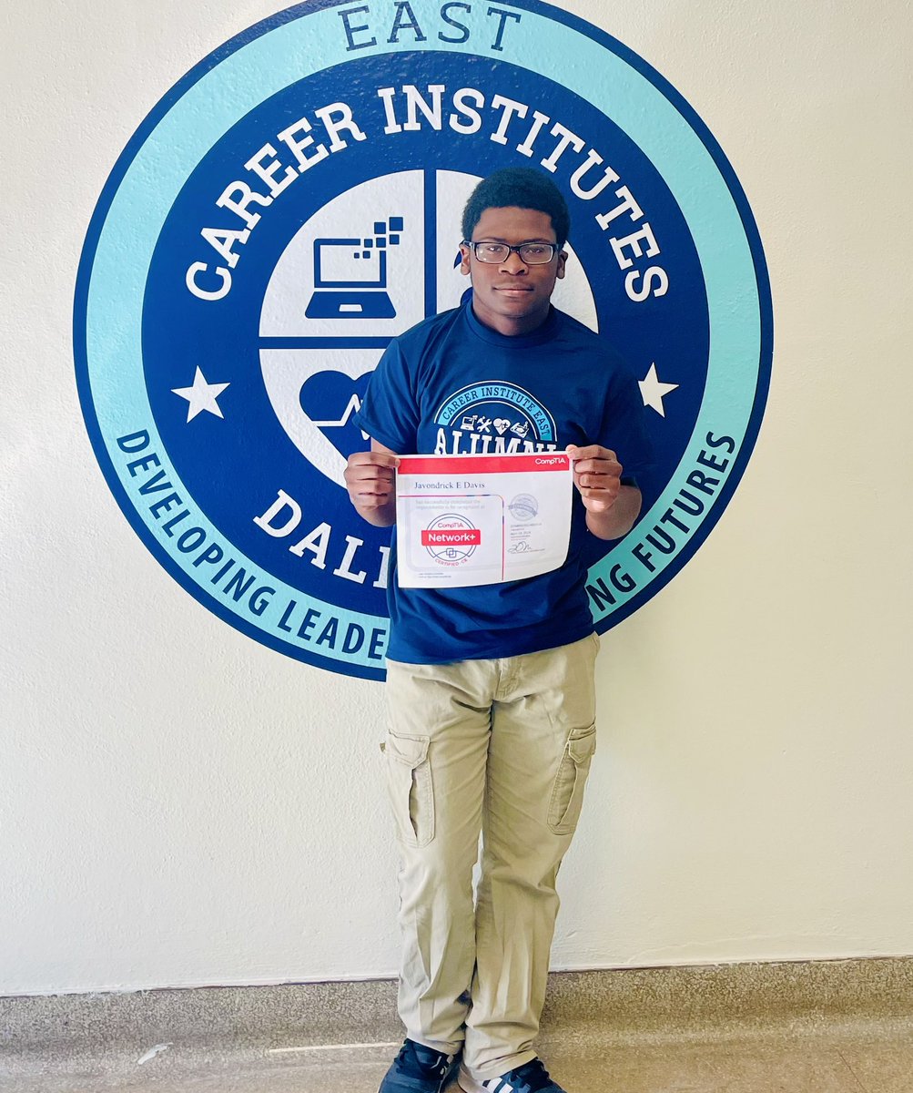 A big congratulations to Samuell HS junior Javondrick Davis for passing his CompTIA Networking + certification exam. 
#thefutureisbright
#workreadyskills
#wearecieast
@Alvarenga_DISD 
@DrBrianLusk