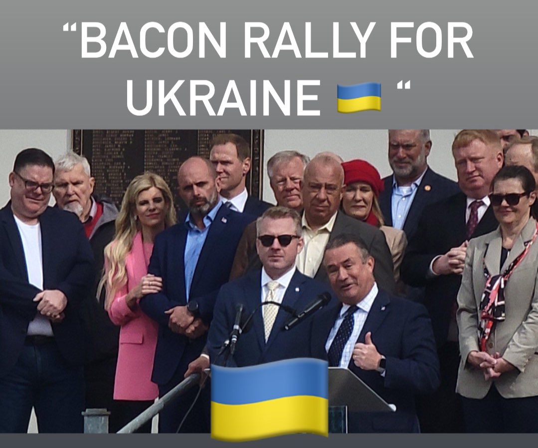 In an attempt to show unity and solidarity, RINO @DonJBacon holds a Ukraine Unity Rally attended by the political
elites of Nebraska politics with zero citizen support. 

“Another $100B and we can win this thing, Slava Ukraïni!” -Bacon