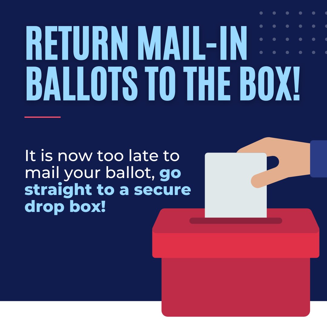 Do you still have your mail-in ballot? DON’T MAIL IT! It’s too late for it to arrive in time, but you can still put it in an official dropbox. Find your closest dropbox at vote.phila.gov/ballot-drop-off. Remember to drop it off before 8pm on Tuesday! 🙌 Make your voice heard & #VOTE! ☑️