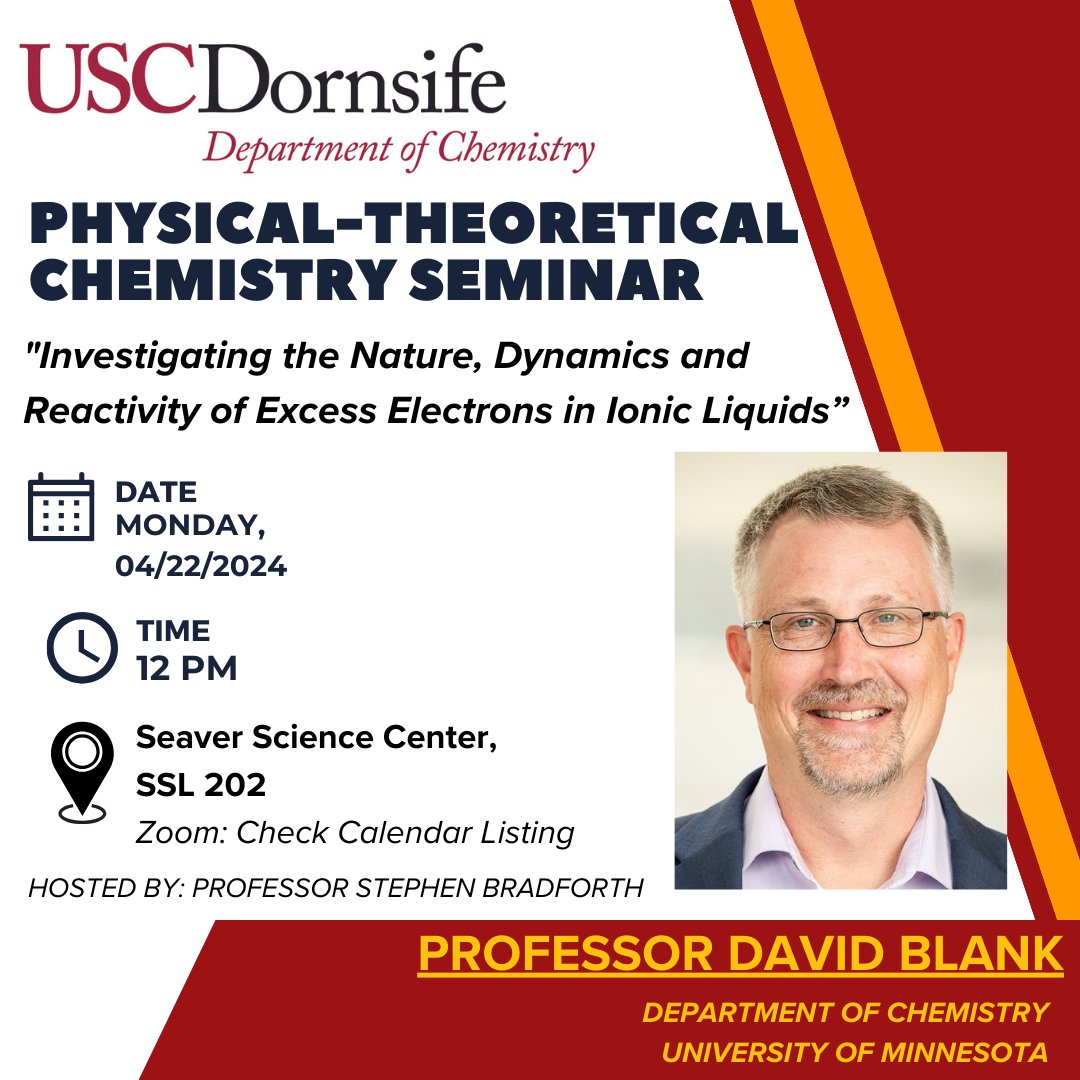 Please join us today for a Physical-Theoretical Chemistry Seminar! #dornsife #uscchemistry #seminar