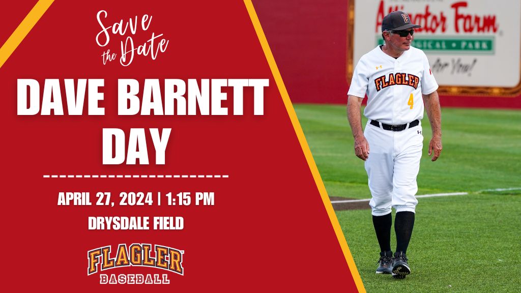 We are only 5️⃣ days away from Dave Barnett Day‼️‼️ Please join Flagler Athletics to honor head baseball coach Dave Barnett on April 27 at 1:15 p.m. There will be a ceremony with speakers offering comments on what Coach Barnett has meant to them and their careers🤝 #GoSaints