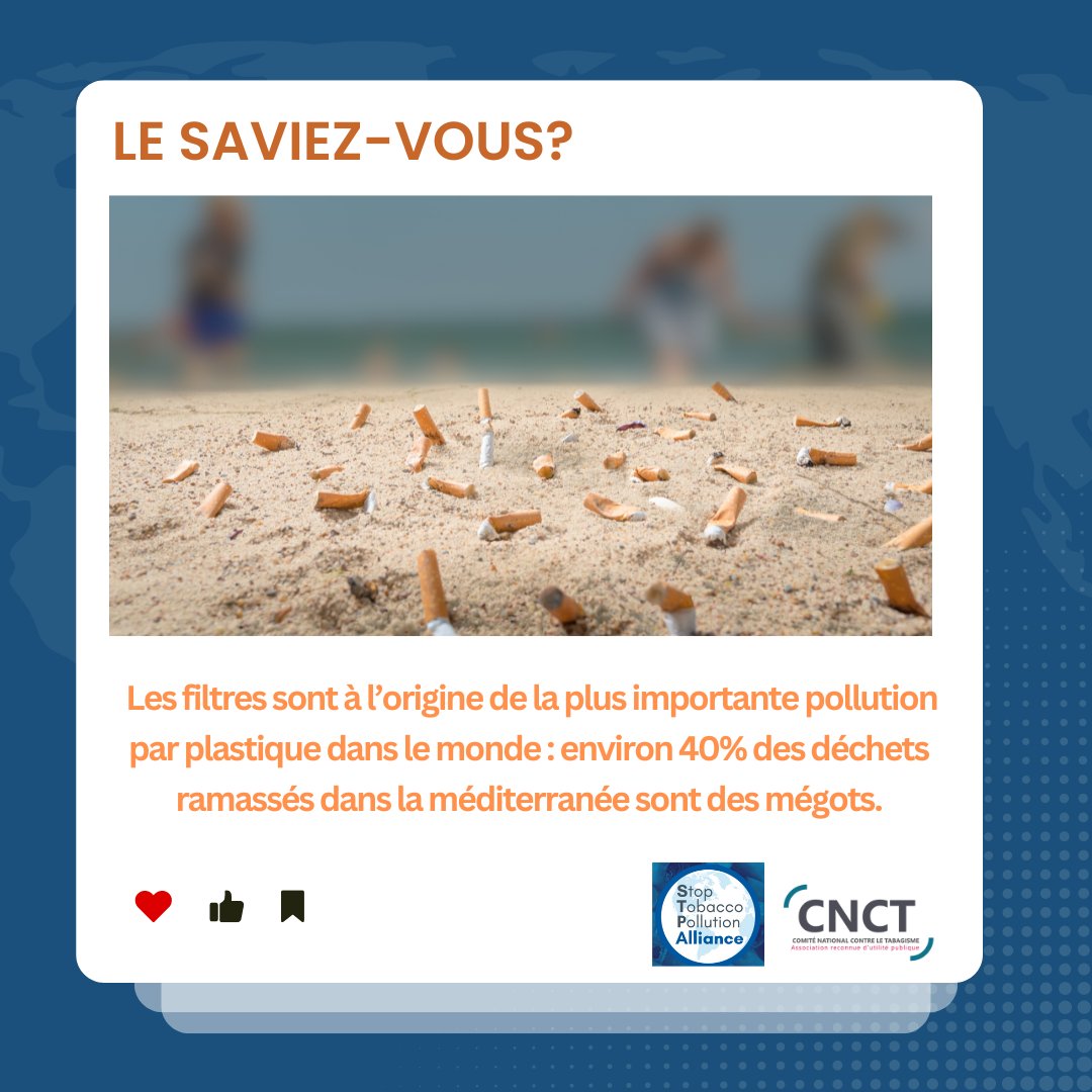 Les produits de l'industrie du tabac sont à l'origine d'une pollution plastique massive dans le🌍

Il est primordial que la #pollution liée à ces produits soit prise en compte dans le futur traité plastique, notamment à travers l'interdiction des filtres. #EarthDay2024 #INC4