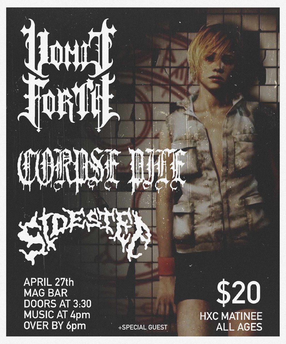 Last minute gig this Saturday at Magbar in Louisville. Been a hot minute since Vomit Forth has played here and it’ll be Corpse Pile’s first time. It’s an earlier gig so make sure to show up on time.