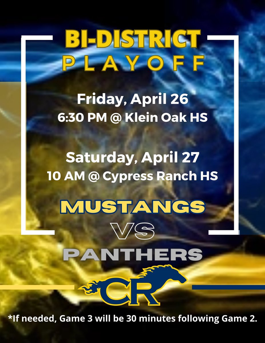 Our Mustangs are headed to playoffs. We hope you make plans to attend! @TXPrepSoftball @cyranch2008 @CFISDAthletics @CyFairISD