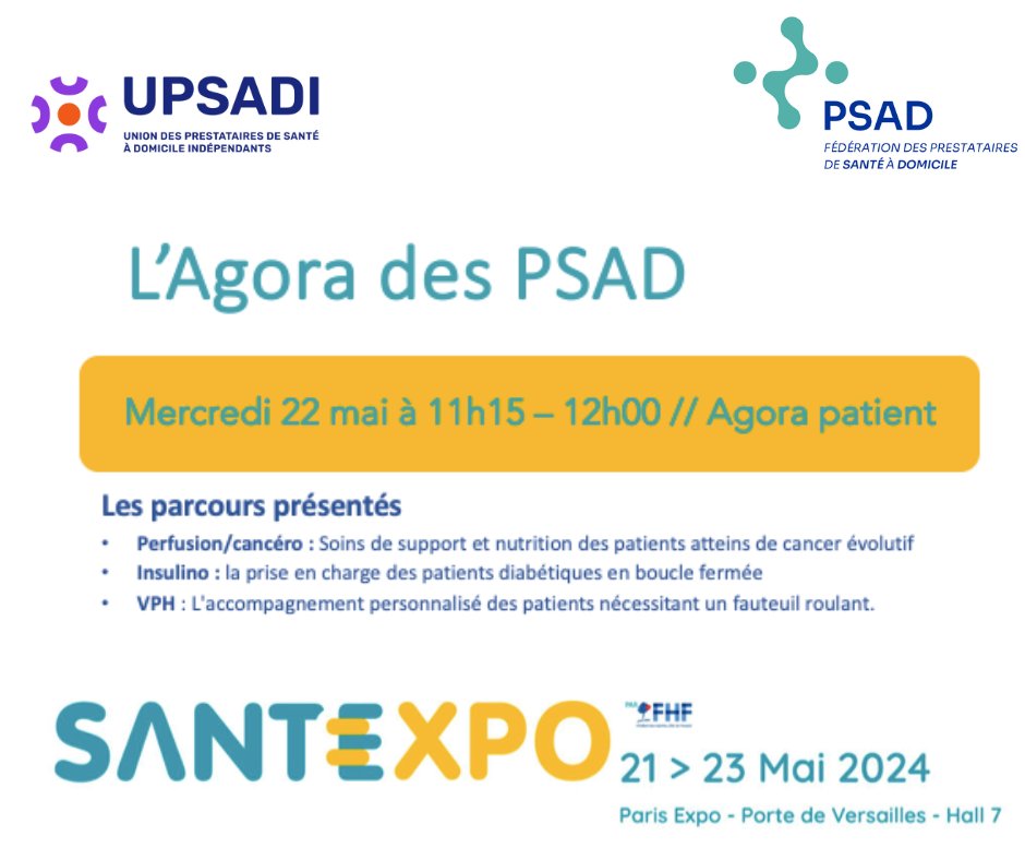 [Rendez-vous dans 1️⃣ mois à SantExpo !]
▪ 𝑫𝒆 𝒍'𝒉𝒐̂𝒑𝒊𝒕𝒂𝒍 𝒂̀ 𝒍𝒂 𝒗𝒊𝒍𝒍𝒆, 𝒊𝒍 𝒏'𝒚 𝒂 𝒒𝒖'𝒖𝒏 𝑷𝑺𝑨𝑫 ! 🏨 ➡ 🏠

👉📢 Rendez-vous porte de Versailles le 22 mai prochain de 11h15 à midi pour l'Agora des PSAD.

⬇ Retrouvez le programme.