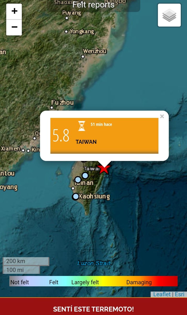 Una serie de sismos se han generado en Taiwán 🇹🇼 el mas fuerte un 5.8 hace un rato atrás