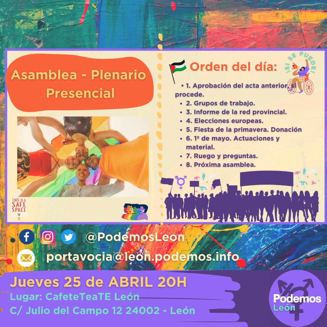 PodemosLeon's tweet photo. Te esperamos este jueves en nuestra próxima asamblea. 
Recuerda que puedes contactarnos a través del correo de nuestro perfil.
#SiSePuede https://t.co/ngnznwWteG