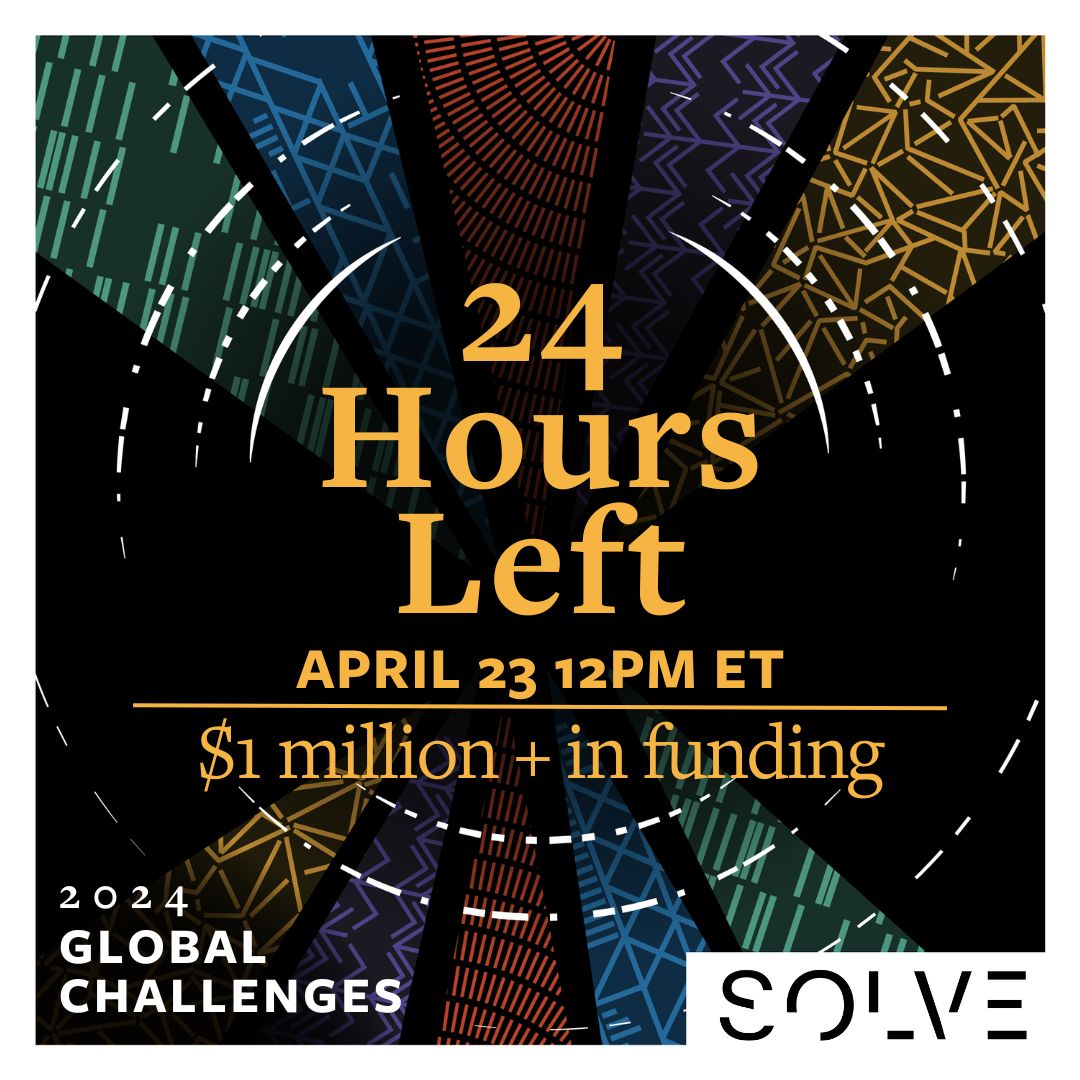 ⏰ Only 24 hours left to submit your solution to our 2024 Global Challenges! Click submit on your application now! hubs.ly/Q02tF4DC0 #GlobalChallenges #ApplyNow #Funding #Tech #Innovation #ClimateAction #Health #Learning #IndigenousTech #Peace #Economics