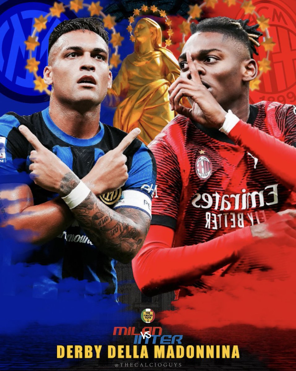 ⚔️ D E R B Y D A Y ⚔️ ⚫️🔵 @Inter_en 🆚 @acmilan 🔴⚫️ A lot on the line in this Monday edition of the Derby Della Madonnina 🔥 Let the bloodbath begin 👹🐍 #MilanInter #DerbyDellaMadonnina #DerbyMilano #ACMilan #Milan #Leao #ForzaMilan #Inter #Lautaro #ForzaInter #SerieA