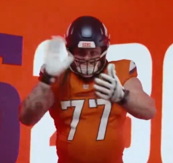 Truly best thing about Broncos' new uniform release is they chose Quinn Meinerz to model it. Looking svelte, @QMeinerz!