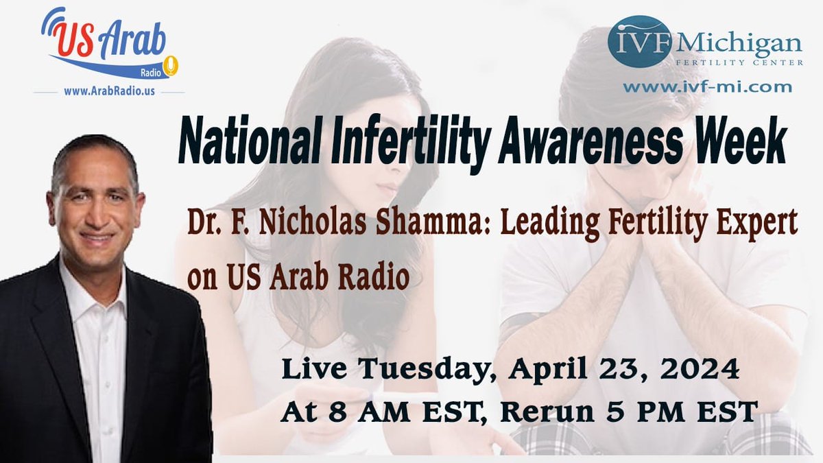 Tune in to US Arab Radio Tuesday,April 23 at 8 AM ESTas Dr. Nicholas Shamma,a leading fertility expert, discusses National Infertility Awareness Week,sharing insights into the fertility journey. Let's raise awareness and foster compassion together #NIAW #InfertilityAwareness