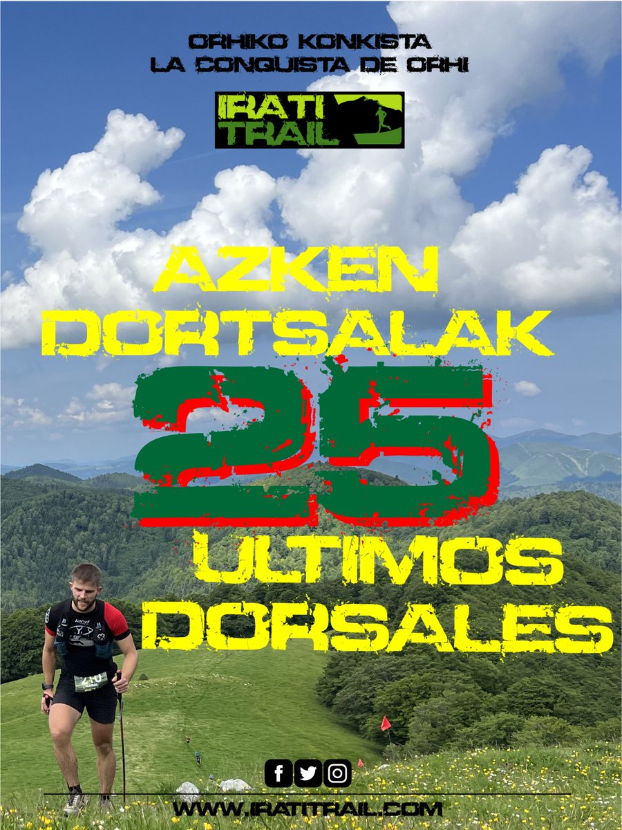 🚨 ÚLTIMA LLAMADA 🚨

Solamente 25 dorsales disponibles para disfrutar de un auténtico carrerón por la Selva de Irati y el Pico de Orhi 🌳⛰️

30 km y 2000m+ en un entorno inigualable 🥹

⛰️ 🏃🏻 🏃🏼‍♀️
#iratitrail
#orhikotxoriaorhiratira