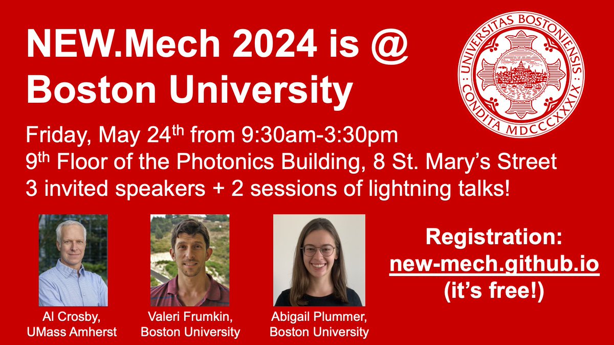 Attention New England Mechanics community: NEW.Mech 2024 will be on Friday May 24th at Boston University — all are welcome and we hope to see you there!! Registration + more info: new-mech.github.io