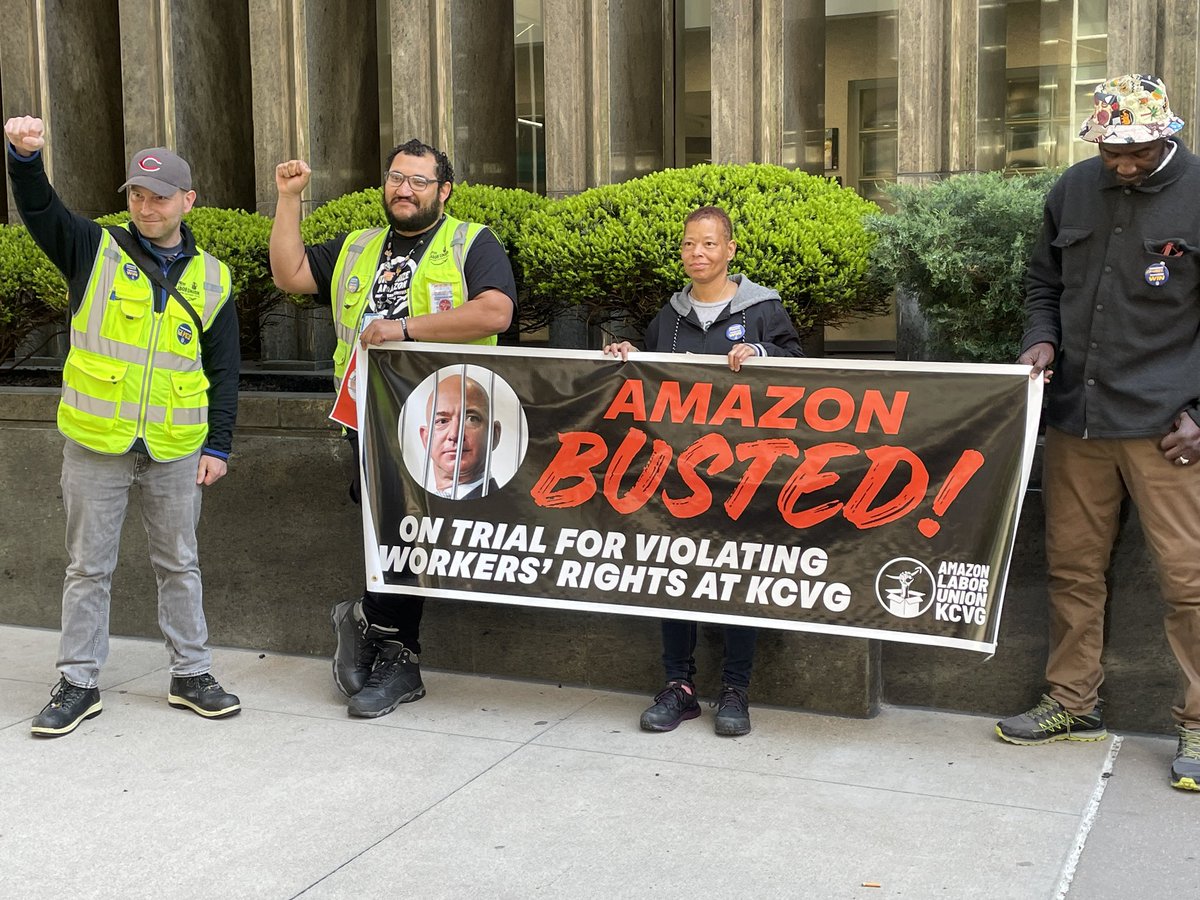 Amazon workers are here outside the Federal Building before Amazon's union-busting trial to say 'workers won't be stopped!' #AmazonBusted