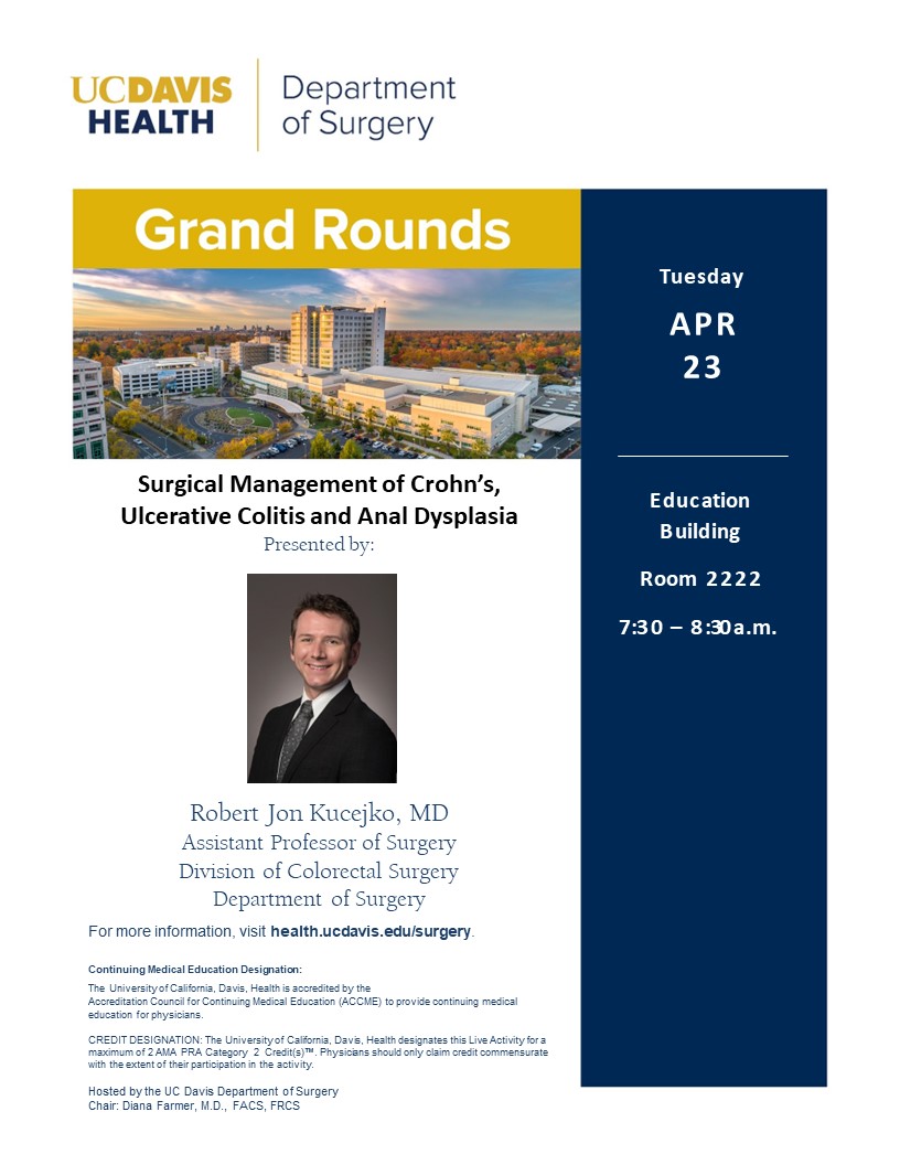 This week Grand Rounds featuring Dr. Robert Kucejko from our Colorectal Division presenting Surgical Management of Crohn's, Ulcerative Colitis and Anal Dysplasia. #MedEd #GrandRounds #UCDavisSurgery