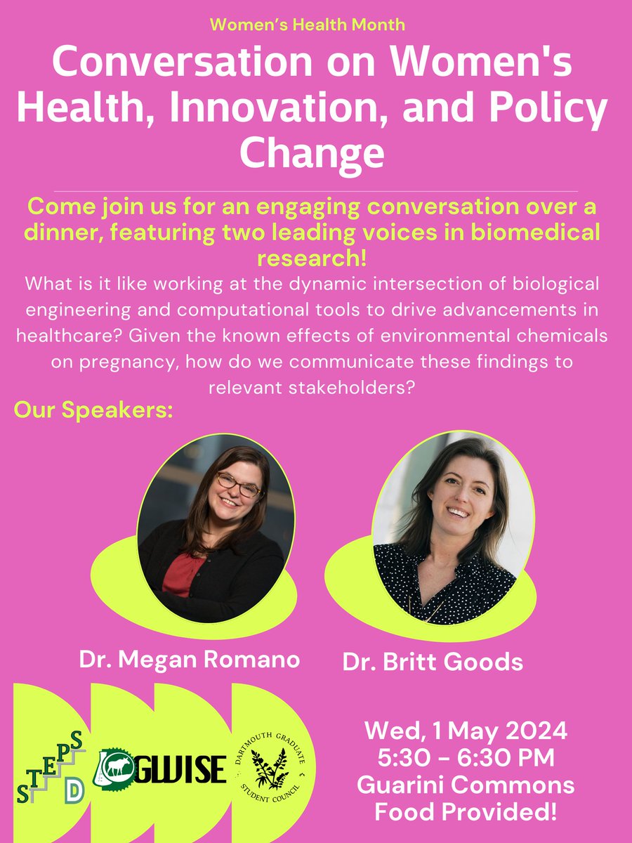 We’re kicking off Women’s Health Month in May with our second GWISE x STEPS speaker series event! Join us along with Dr. Romano (@MeganERomano)and Dr. Goods (@GoodsBrittany) for an engaging conversation surrounding women’s health, innovation and policy change. See y’all there 😌