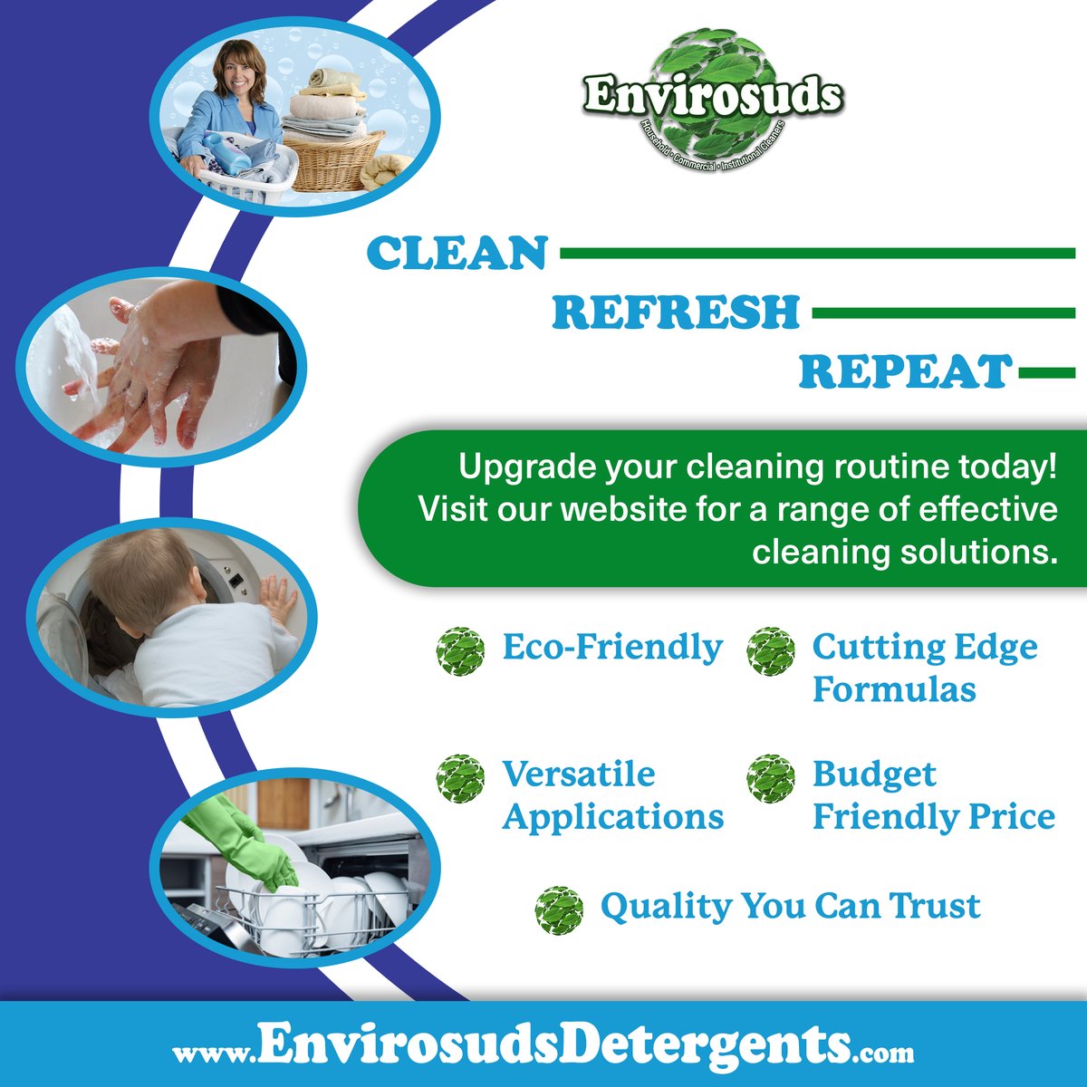 Keep your spaces spotless with Envirosuds! Our cleaning essentials tackle dirt and grime with ease. 

Learn more: EnvirosudsDetergents.com 

#SmallBusiness #Cleaning #HomeEssentials