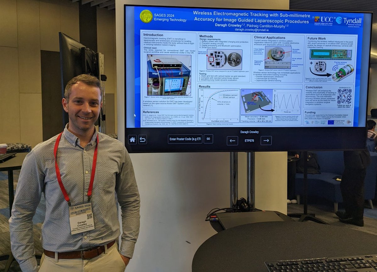 cantillonmurphy's tweet photo. Well done to PhD candidates Daragh Crowley and Eoin Higgins for their presentations at #SAGES2024 in Cleveland highlighting ground-breaking magnetic navigation results. A great week with stimulating presentations and intriguing technology insights @TyndallInstitut @UCCResearch https://t.co/Bgad8B4Rzt
